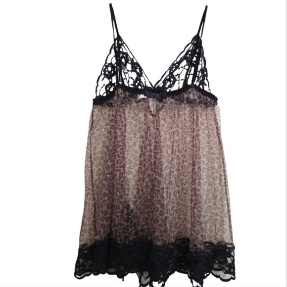EC FREDRICKS OF HOLLYWOOD SHEER  LACE AND ANIMAL PRINT BABYDOLL NIGHTIE SLIP SZL - Picture 2 of 7
